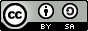 Three icons stacked horizontally, including: Creative Commons logo with the letters 'cc' in a black outlined circle, next to the attribution logo with a person icon in a black outlined circle and the letters BY below, next to the attribution-sharealike icon with a circular arrow in a black outlined circle and the letters SA below.